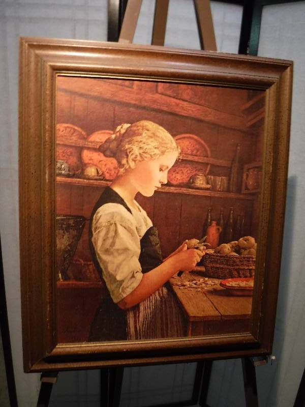 lot 7307 image: Girl peeling potatoes framed art