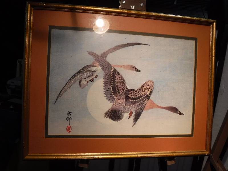 lot 7314 image: Transart co Ducks framed art- the back of this piece is just as cool as the front