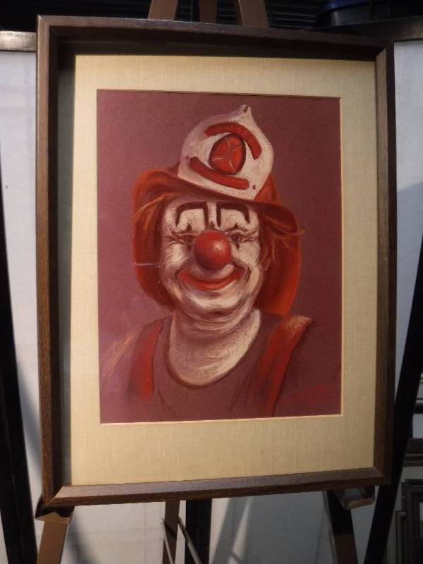 lot 7322 image: Reproduction framed print of Happy Shriner Kc Bicentennial by C. June Meygers- clown fire fighter