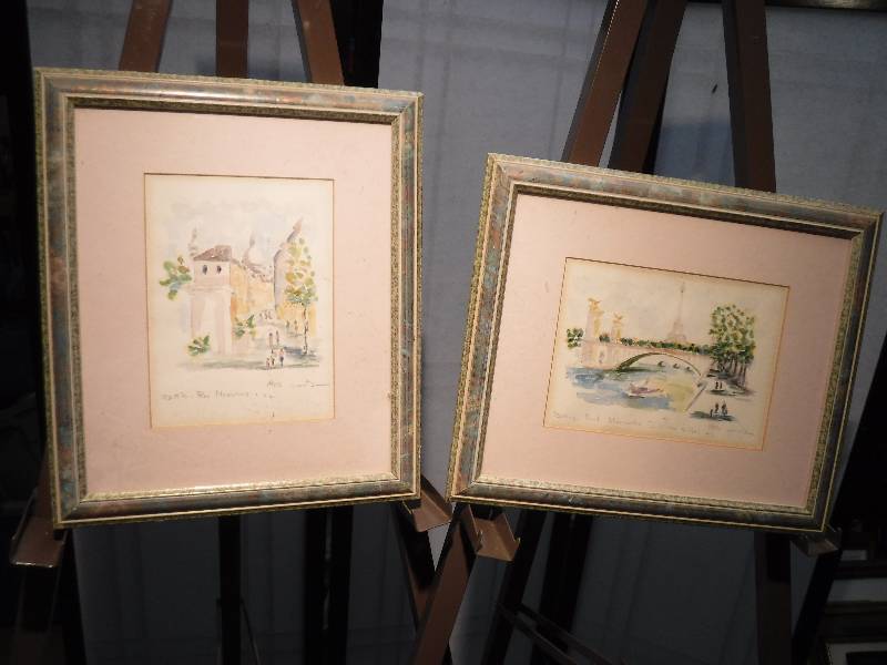 lot 7329 image: pair of framed Paris scene water colors