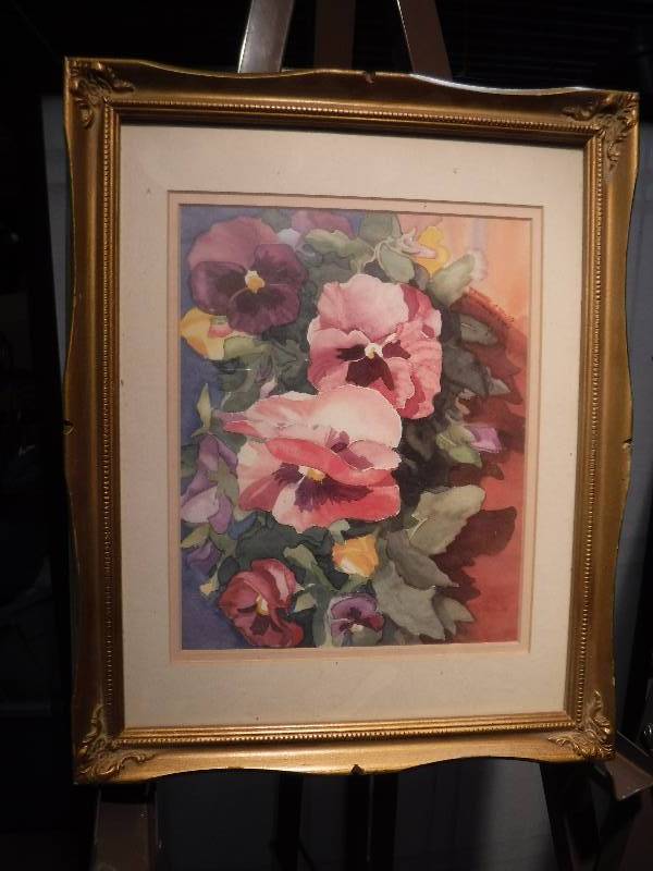 lot 7330 image:  Pansies in Terra cotta By  Vicki D Thomas framed art print