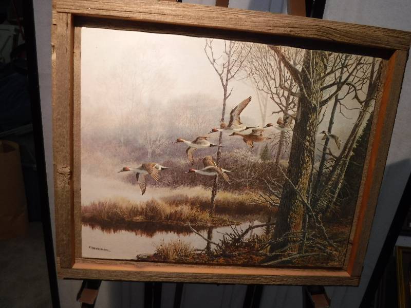 lot 7334 image: Barn wood framed duck painting