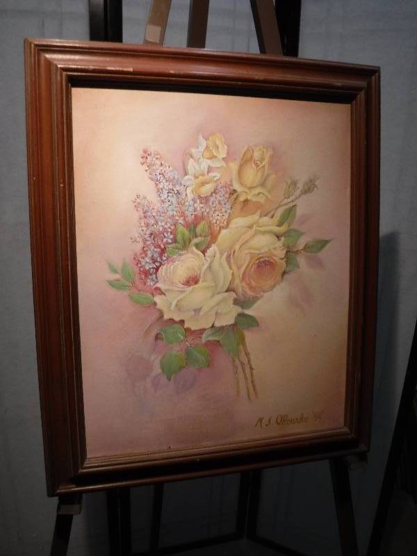 lot 7335 image: M.S ORourke dated 94 floral painting in wood frame