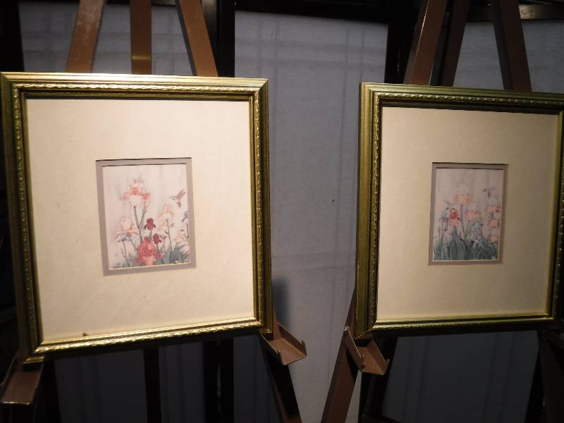 lot 7337 image: pair of framed and matted iris spring theme pictures