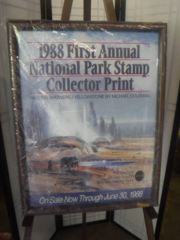 lot 7392 image: 1988 First Annual National park stamp collector print framed poster