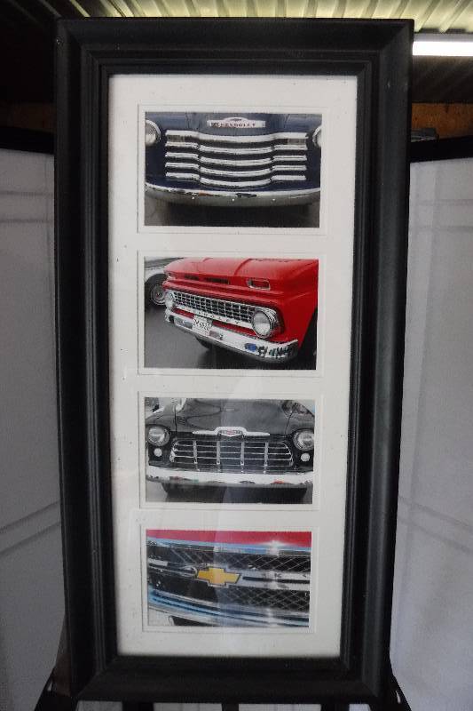 lot 7339 image: Framed photos of Chevy grills through the years
