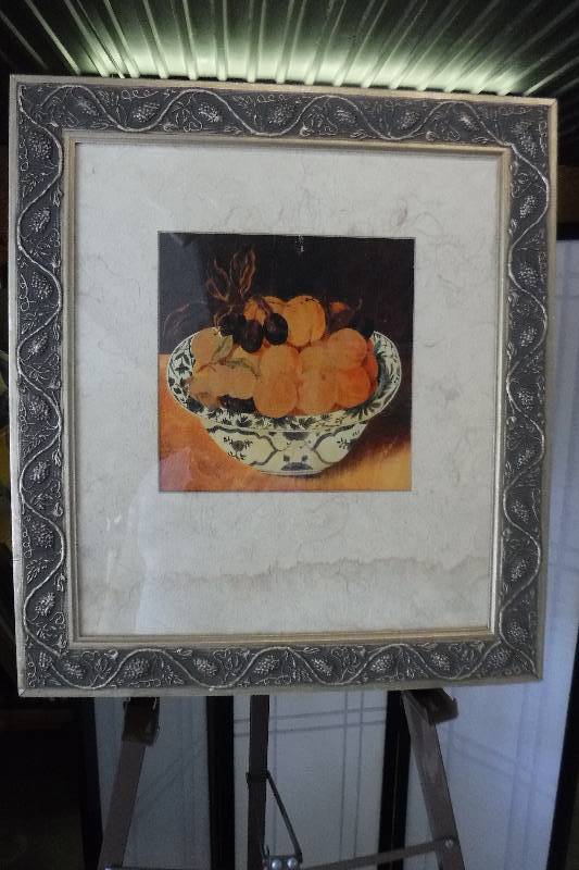 lot 7374 image: Bowl of fruit art in a fancy frame