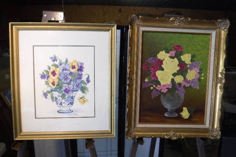 lot 7377 image: Floral art, one is in a very nice frame