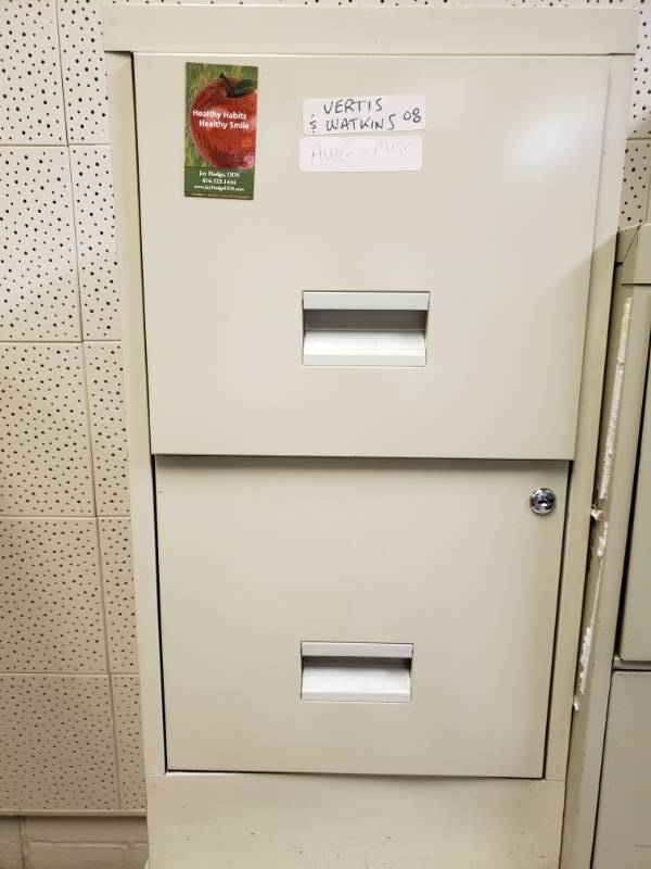 lot 10098 image: Metal Two Drawer Filing Cabinet