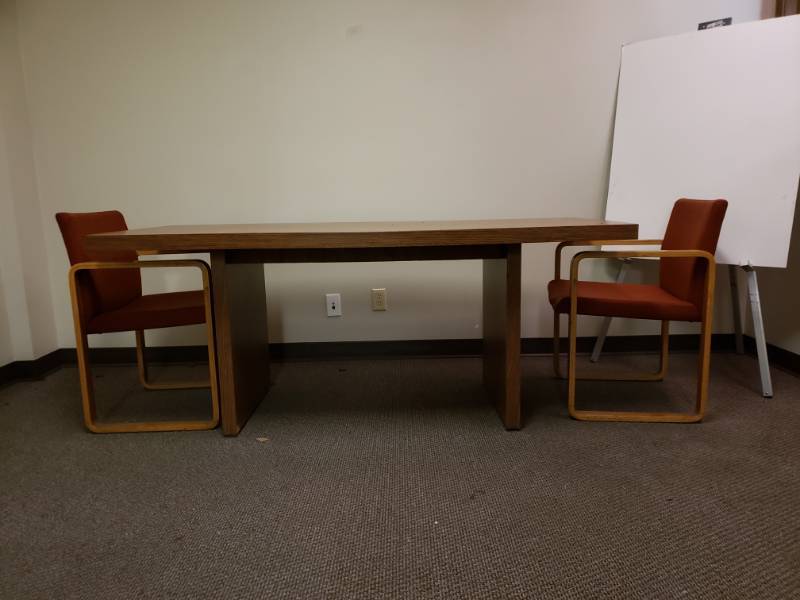 lot 10146 image: Conference Room Table and Two Upholstered Arm chairs