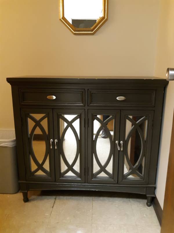 lot 10082 image: Black Mirrored 4 Door 2 Drawer Cabinet