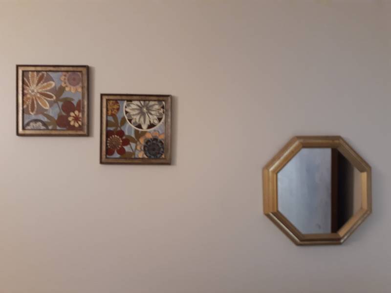 lot 10083 image: Two Pictures and Ocotogon Shaped Mirror