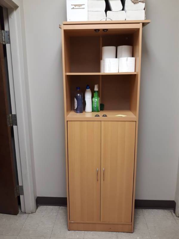 lot 10084 image: Composite Storage Cabinet 2 Upper Shelves and Two Door Lower Cabinet Contents Not Included