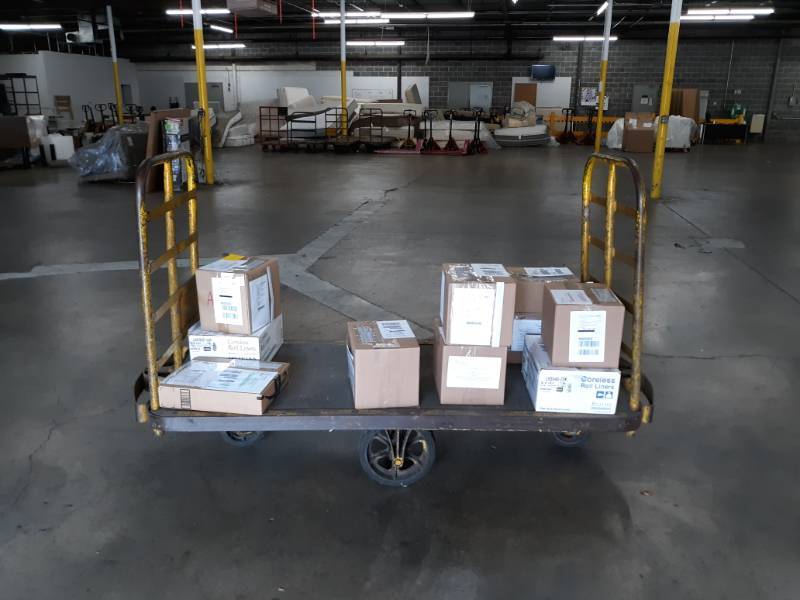 lot 10017 image: Double Ended Metal Rolling Cart Contents Not Included