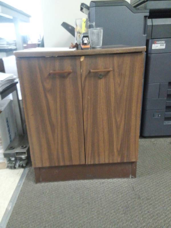 lot 10046 image: Wood Look Desk, Credenza and Two Door Cabinet