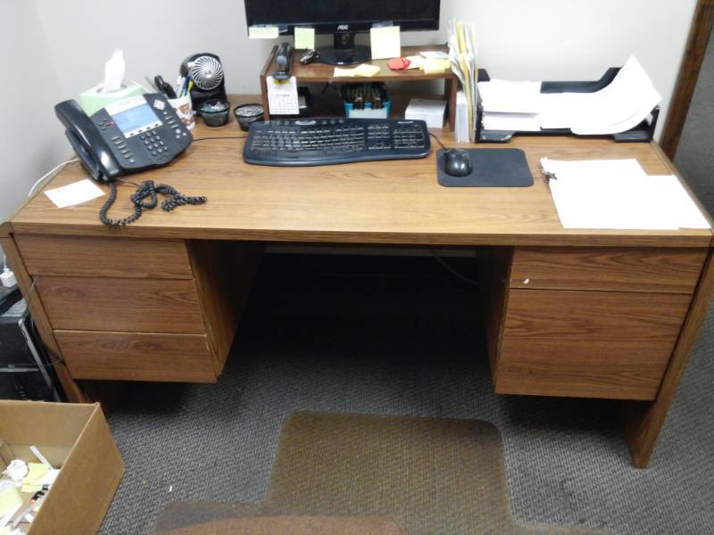lot 10062 image: Composite 5 Drawer Computer Desk and Monitor Stand Contents Not Included