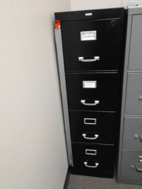 lot 10071 image: Black 4 Drawer Metal Filing Cabinet