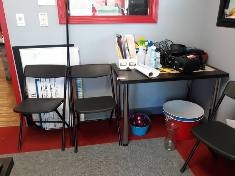 lot 1692 image: Desk And Three Chairs, Not Including Contents Of Desk