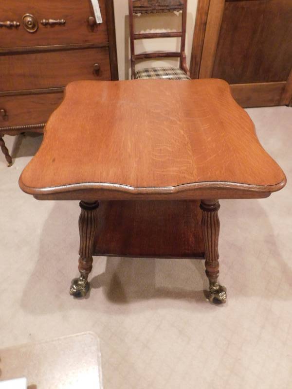 lot 3392 image: 2 Tier Wood Table with Decorative Feet