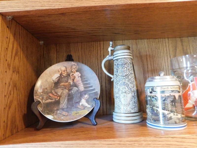 lot 3433 image: 8 Inch Collectors Plate, Steins and old Doll