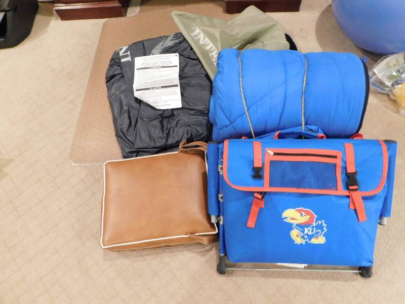 lot 3493 image: KU Backpack, Sleeping Bag, Intex Blow Up Mattress