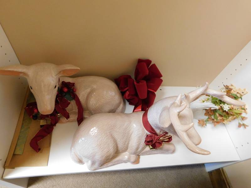 lot 3516 image: 2 Large Ceramic Decorative Deer and Bunny