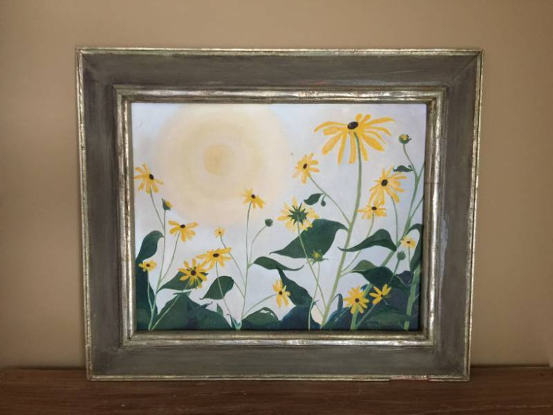 lot 2022 image: Rustic Wood Frame with Daisy Painting