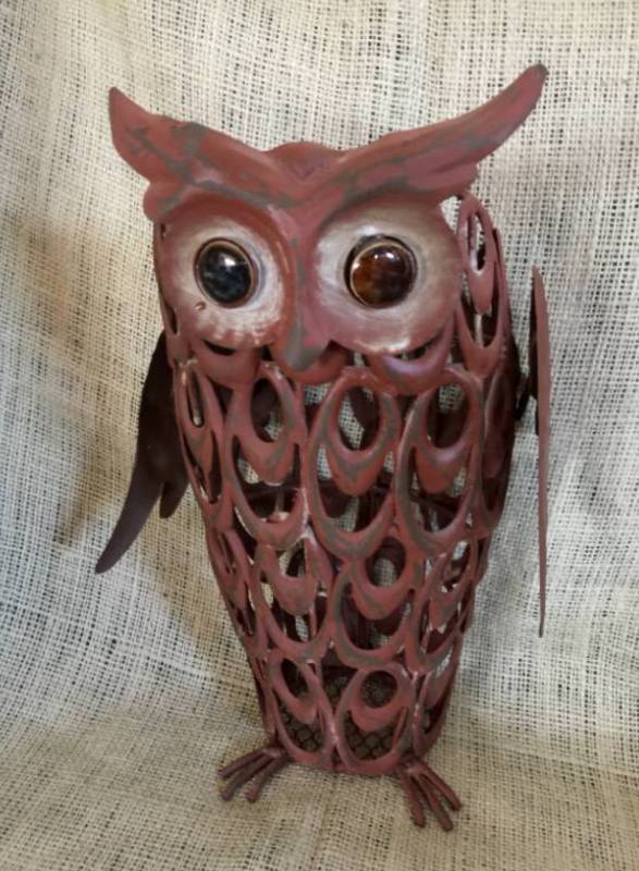 lot 2024 image: Rustic Metal Owl Lanterntable top decor candle holder
