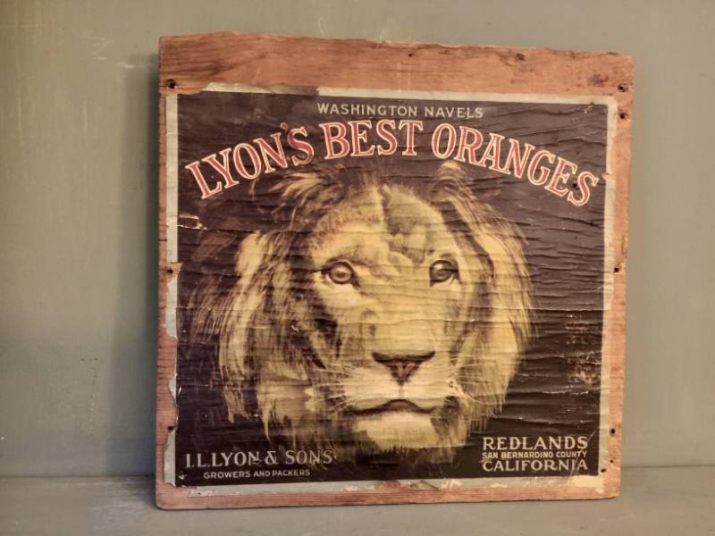 lot 2029 image: Vintage Wood crate end--Lions Best Oranges