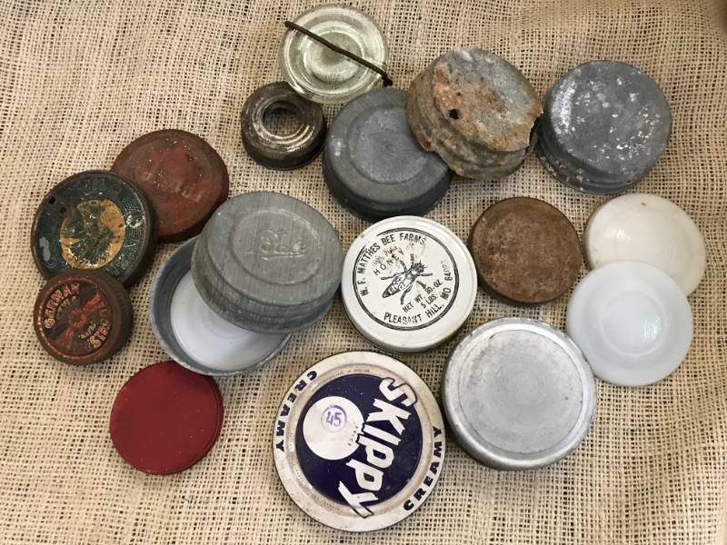 lot 2032 image: Creative Assortment of vintageantique lids for jars