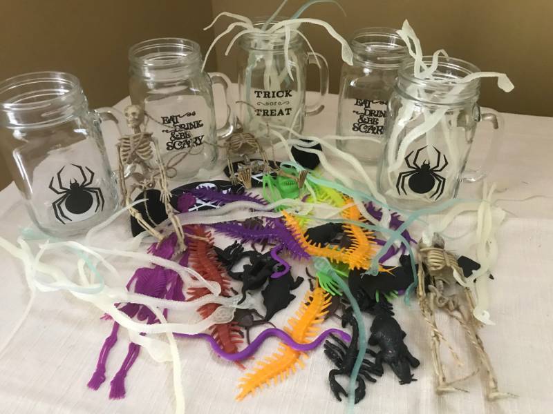 lot 2035 image: Halloween Party Assortment of Mason Halloween Jars and Scary Goodies