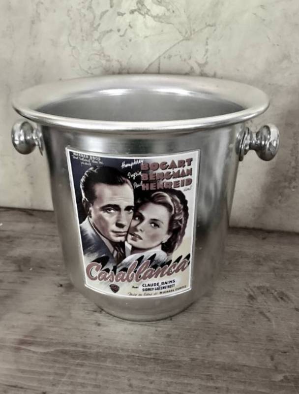 lot 2057 image: Ice bucket with movie poster--Casablanca with Humphrey Bogart