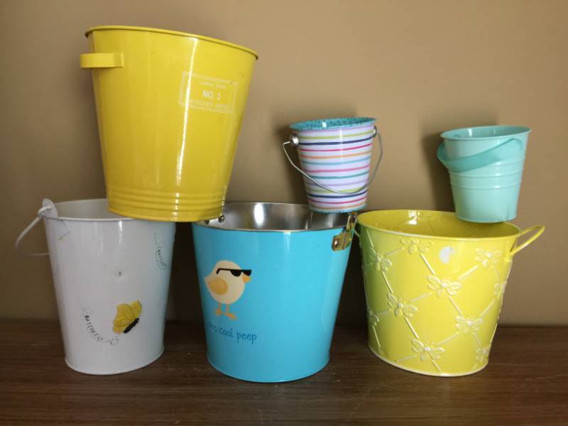 lot 2058 image: Collection of colored tin buckets