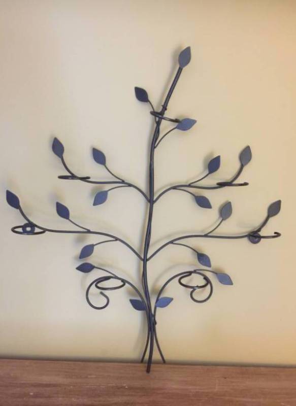 lot 2063 image: Tree shaped metal wall decor with candle holders