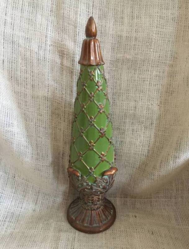 lot 2080 image: 15 12 Tall Ceramic green and gold treetopiary decor