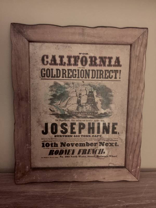 lot 2087 image: Rustic Framed Vintage Shipping Advertisement-California Gold Region Direct