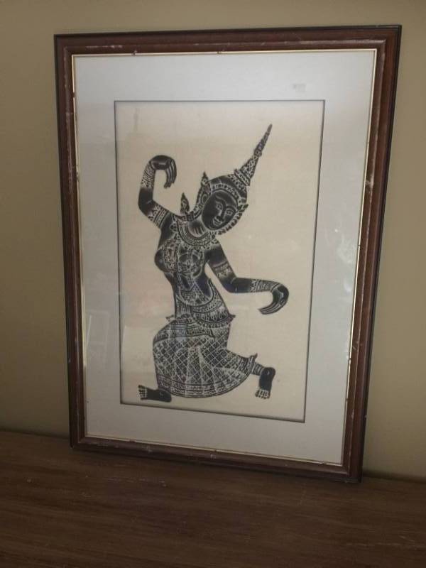 lot 2114 image: Framed Wall Decor--Textured Dancing Buddha