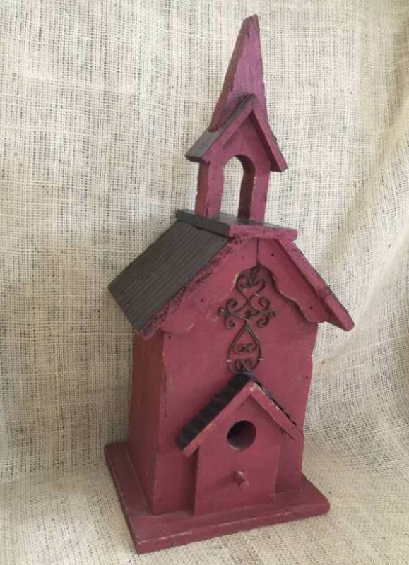 lot 2174 image: Rustic Farmhouse Decor 16 Rustic Red Church Birdhouse decor
