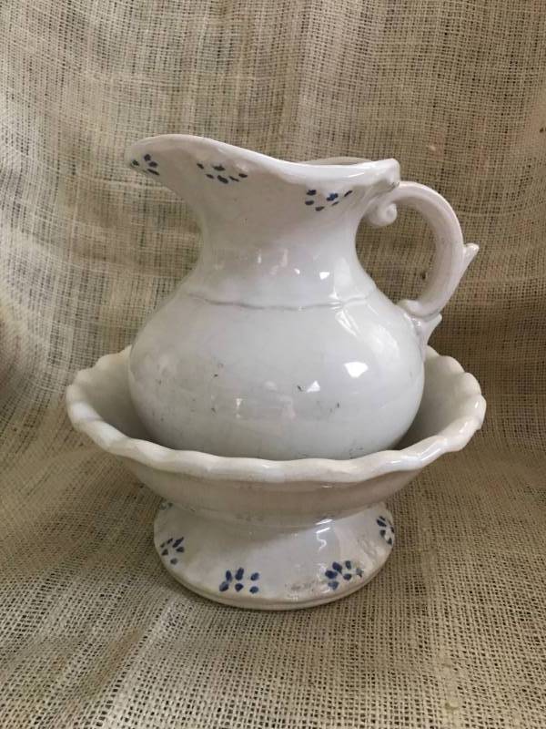 lot 2177 image: Rustic Ceramic pitcher and bowl
