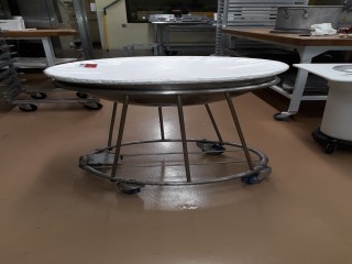 lot 6137 image: Large Mixing Bowl w Cover and Rolling Standing Rack
