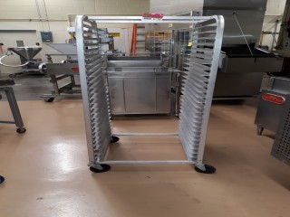 lot 6138 image: Rolling Metal 26-Shelf Cooking Pan Rack