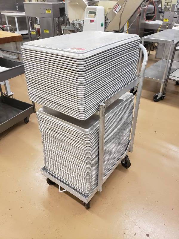 lot 6081 image: (86) Heavy Duty Sheet Pans With Cart