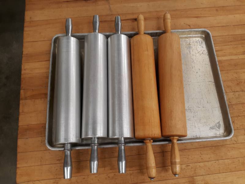 lot 6090 image: (5) Large Rolling Pins Assorted Stainless Steel And Wood