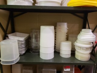 lot 6147 image: Five 6 QT  Three 8 QT  Twenty-One 2 QT and Variety of Rubbermaid Storage Containers Lids