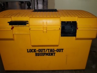 lot 6201 image: Yellow and Black Toolbox w Lock-OutTag-Out Equiptment