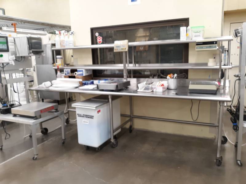 lot 6232 image: Stainless Steel Rolling Table With Two Tier Shelf