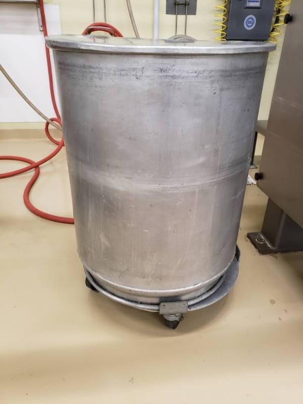 lot 6360 image: 300 QT Aluminum Ingredient Cannister on Wheels