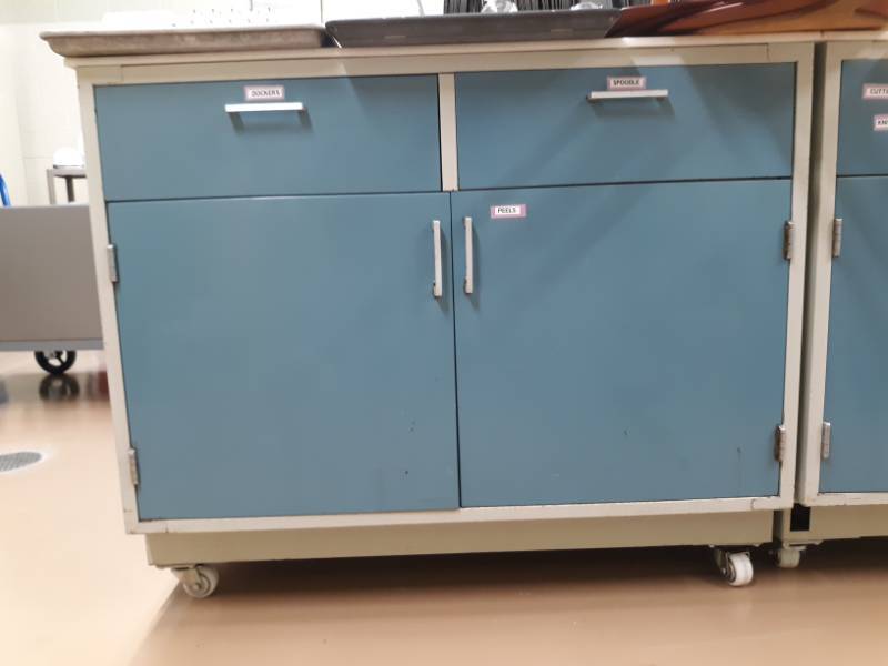 lot 7120 image: Cart On wheels, With Cutting Board Surface, Contents Not Included