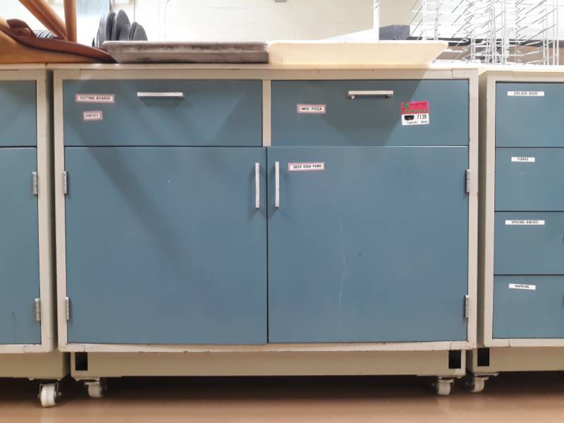 lot 7121 image: Rolling Storage Cart With Cutting Board Contents Not Included