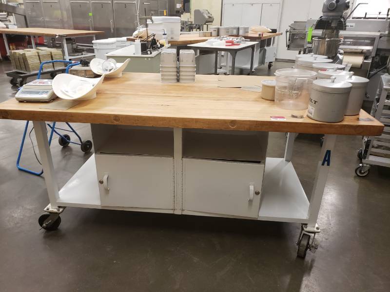 lot 6268 image: Double sided Maple bakery table 7 ft x 4 ft